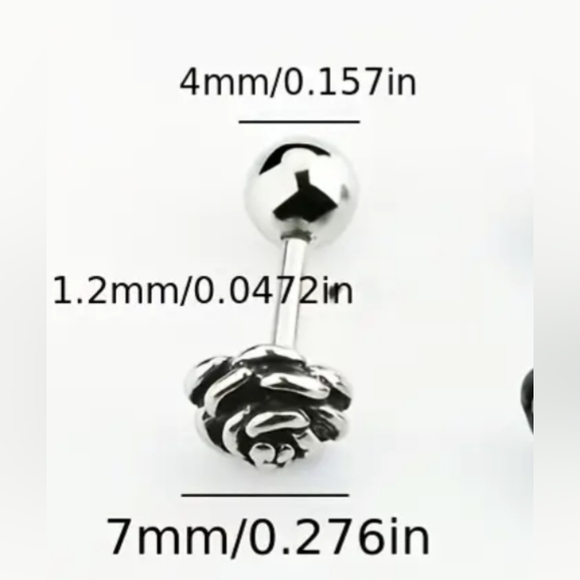 Stainless Steel Rose Flower Shape Ear Piercing Jewelry  Unisex - Picture 3 of 4